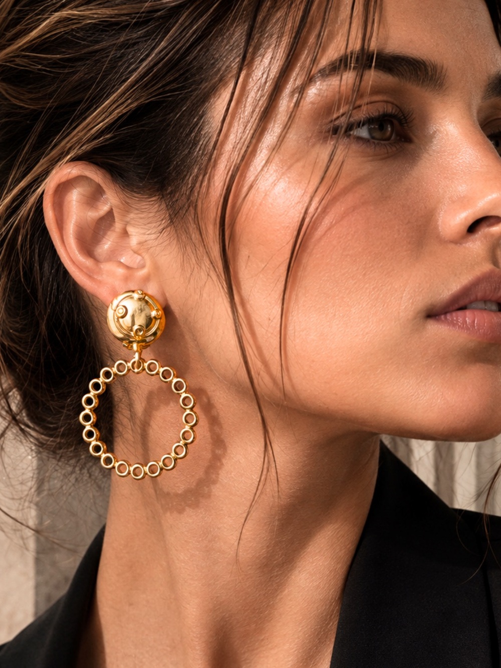 Vintage Givenchy Paris New York Gold Hoop Dangle Clip Earrings